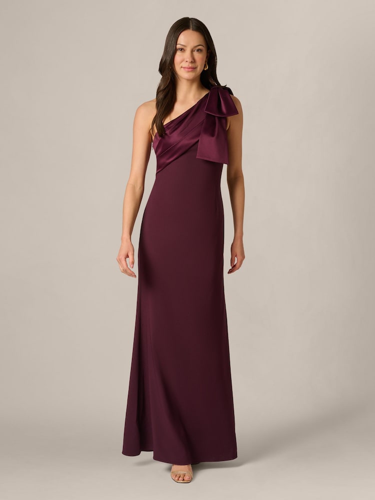 Adrianna Papell Purple One Shoulder Satin Crepe Dress - Image 1 of 6 Adrianna Papell Purple One Shoulder Satin Crepe Dress - Image 1 of 6