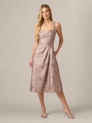 Adrianna Papell Pink Metallic Jacquard Midi Dress - Image 1 of 6