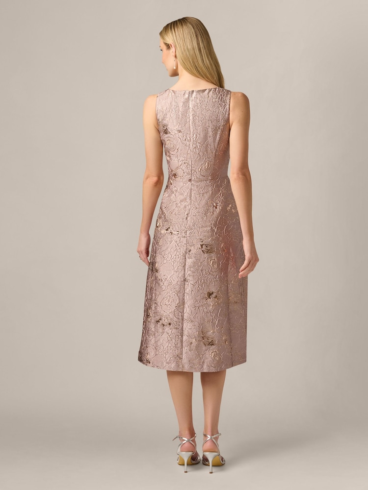 Adrianna Papell Pink Metallic Jacquard Midi Dress - Image 2 of 6
