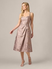 Adrianna Papell Pink Metallic Jacquard Midi Dress - Image 4 of 6