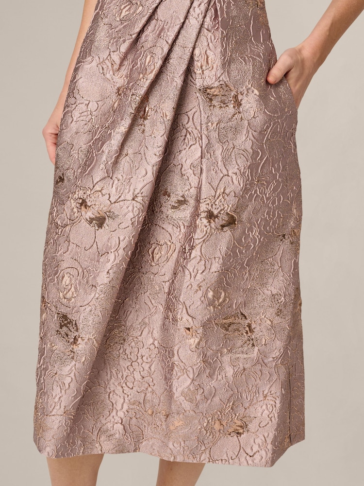 Adrianna Papell Pink Metallic Jacquard Midi Dress - Image 6 of 6