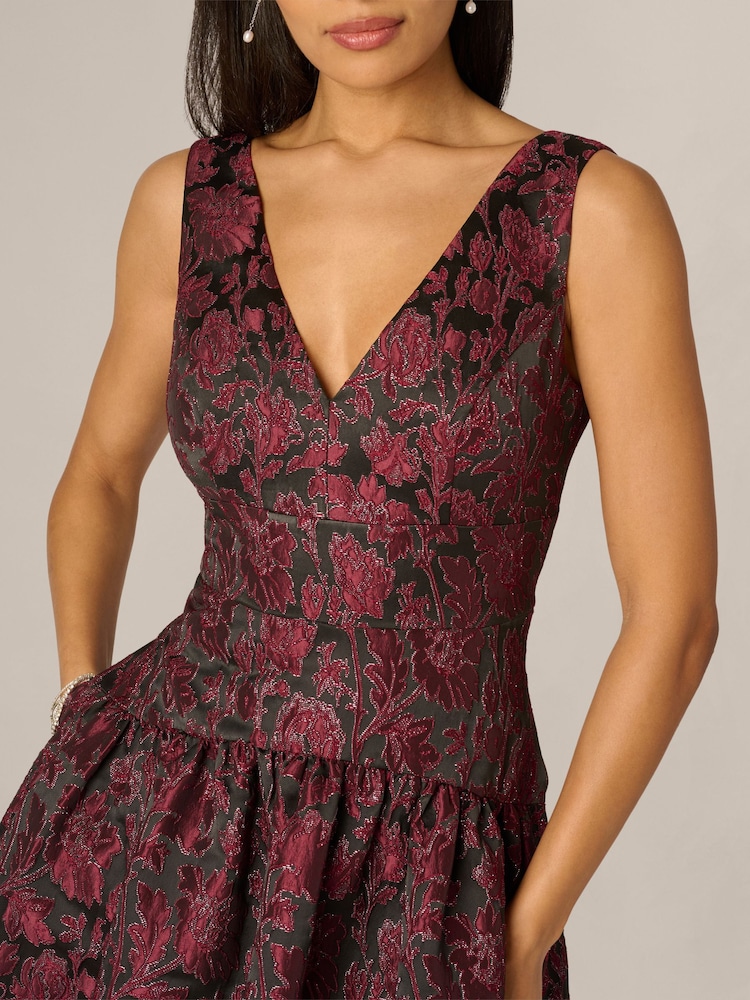 Adrianna Papell Purple Jacquard Midi Dress - Image 6 of 6