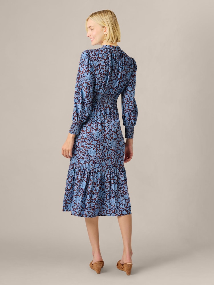 Adrianna Papell Brown Print Smocked Midi Dress - Image 2 of 6