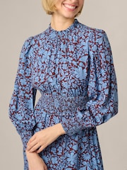Adrianna Papell Brown Print Smocked Midi Dress - Image 5 of 6