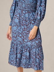Adrianna Papell Brown Print Smocked Midi Dress - Image 6 of 6