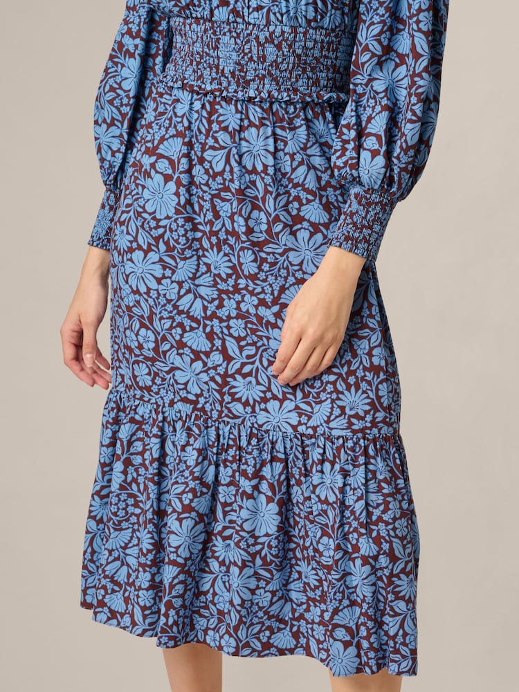 Adrianna Papell Brown Print Smocked Midi Dress - Image 6 of 6