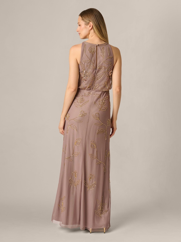 Adrianna Papell Purple Halter Blouson Bead Dress - Image 2 of 6