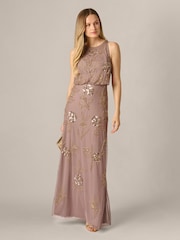Adrianna Papell Purple Halter Blouson Bead Dress - Image 4 of 6