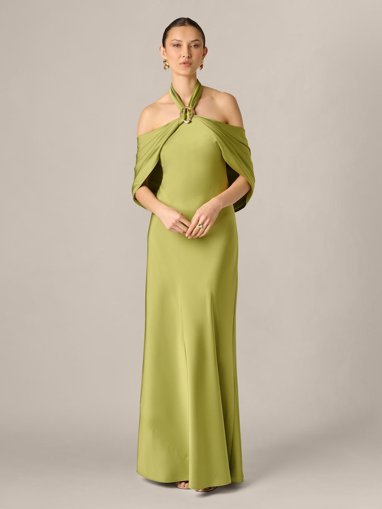 Adrianna Papell Green Aidan Mattox Crepe Back Satin Long Dress - Image 1 of 6