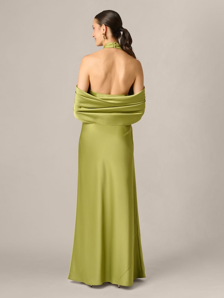 Adrianna Papell Green Aidan Mattox Crepe Back Satin Long Dress - Image 2 of 6