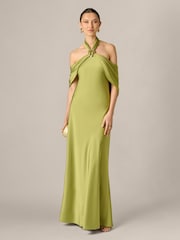 Adrianna Papell Green Aidan Mattox Crepe Back Satin Long Dress - Image 4 of 6