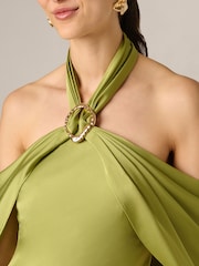 Adrianna Papell Green Aidan Mattox Crepe Back Satin Long Dress - Image 5 of 6