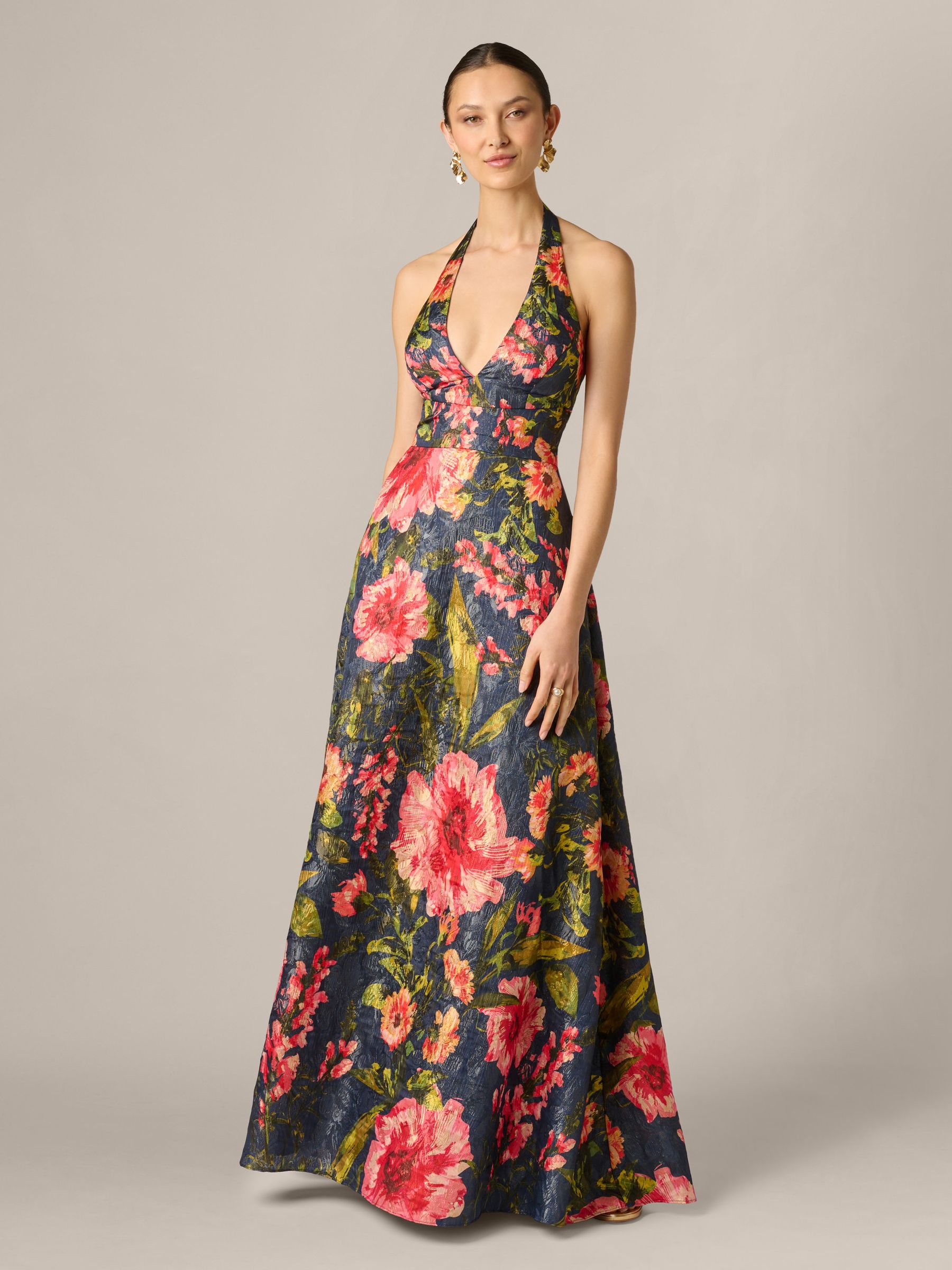 Buy Adrianna Papell Blue Aidan Mattox Printed Jacquard Long Dress