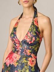 Adrianna Papell Blue Aidan Mattox Printed Jacquard Long Dress - Image 5 of 6
