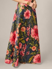 Adrianna Papell Blue Aidan Mattox Printed Jacquard Long Dress - Image 6 of 6
