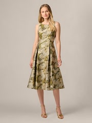 Adrianna Papell Green Boat Neck Jacquard Midi Dress - Image 1 of 6