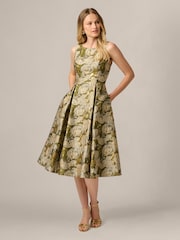 Adrianna Papell Green Boat Neck Jacquard Midi Dress - Image 4 of 6