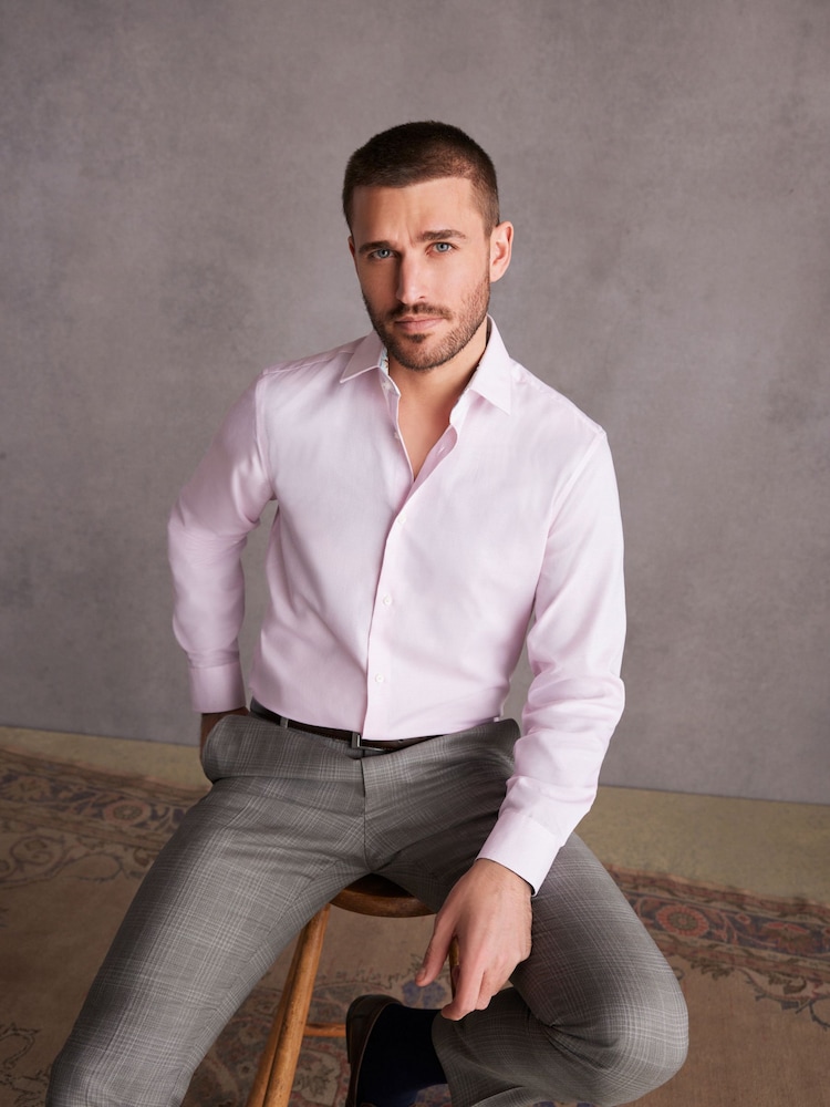Pink Signature Premium 100% Cotton Textured Long Sleeve Single Cuff Shirt - Image 1 of 8