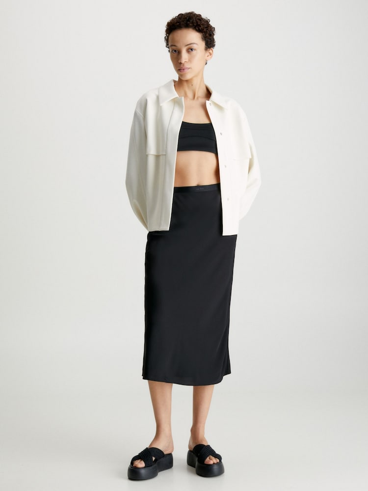Calvin Klein Black Bias Cut Midi Skirt - Image 1 of 10