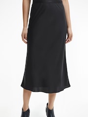 Calvin Klein Black Bias Cut Midi Skirt - Image 4 of 10