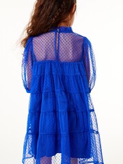 Cobalt Blue Tiered Mesh Dress (3-16yrs) - Image 2 of 6