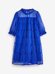 Cobalt Blue Tiered Mesh Dress (3-16yrs) - Image 4 of 6