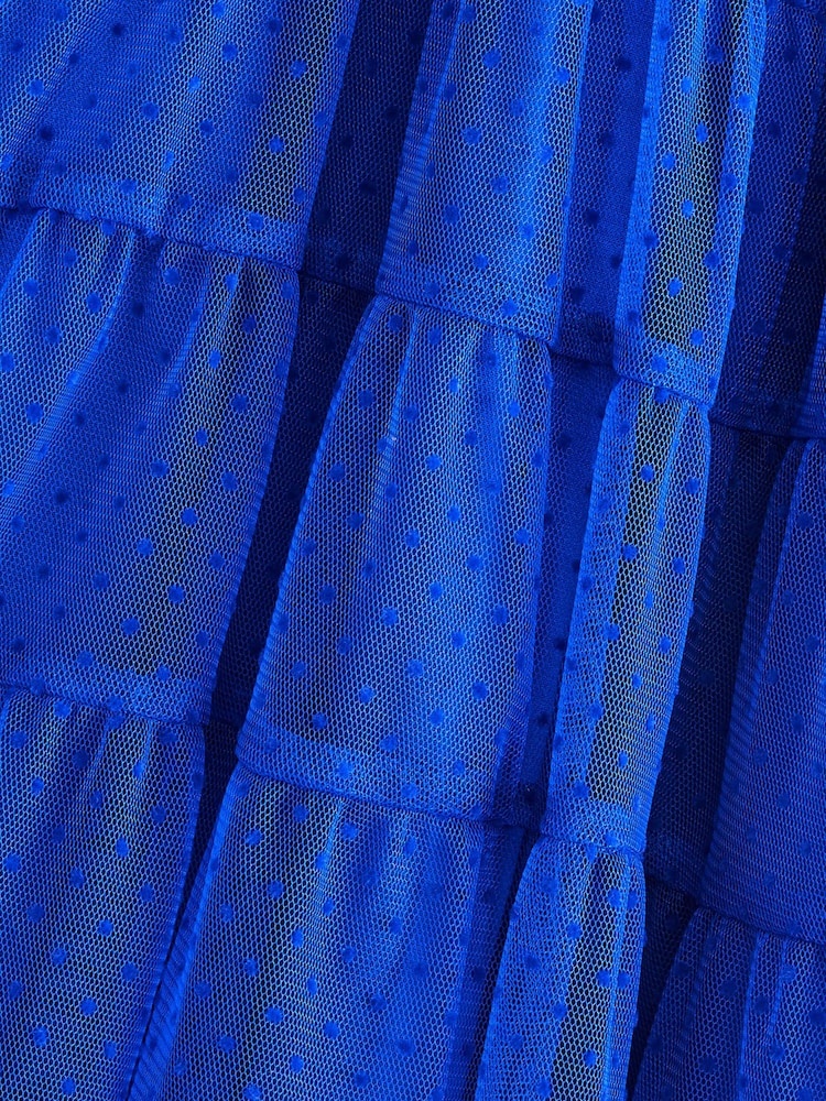 Cobalt Blue Tiered Mesh Dress (3-16yrs) - Image 6 of 6