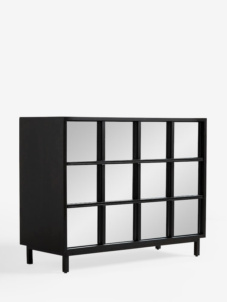 Black Windowpane Mirror 3 Drawer Chest of Drawers - Image 1 of 6