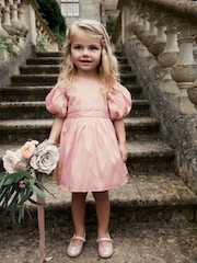 Pink Girl Taffeta Flower Print Bow Dress (3mths-8yrs) - Image 1 of 7