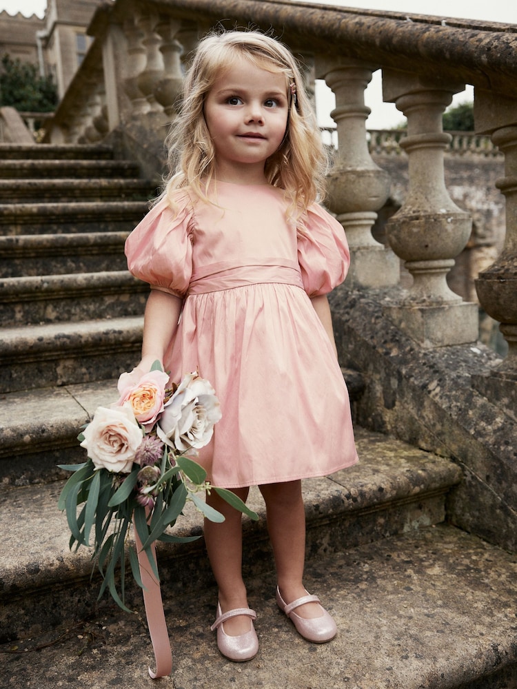 Pink Girl Taffeta Flower Print Bow Dress (3mths-8yrs) - Image 2 of 7