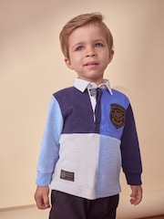 Blue 100% Cotton Long Sleeve Rugby Polo Shirt (3mths-7yrs) - Image 1 of 8