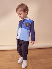 Blue 100% Cotton Long Sleeve Rugby Polo Shirt (3mths-7yrs) - Image 2 of 8