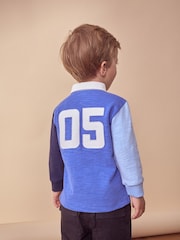 Blue 100% Cotton Long Sleeve Rugby Polo Shirt (3mths-7yrs) - Image 3 of 8