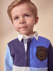 Blue 100% Cotton Long Sleeve Rugby Polo Shirt (3mths-7yrs) - Image 4 of 8