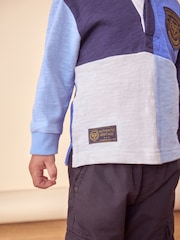 Blue 100% Cotton Long Sleeve Rugby Polo Shirt (3mths-7yrs) - Image 5 of 8