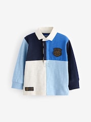 Blue 100% Cotton Long Sleeve Rugby Polo Shirt (3mths-7yrs) - Image 6 of 8