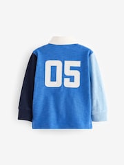 Blue 100% Cotton Long Sleeve Rugby Polo Shirt (3mths-7yrs) - Image 7 of 8