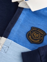 Blue 100% Cotton Long Sleeve Rugby Polo Shirt (3mths-7yrs) - Image 8 of 8