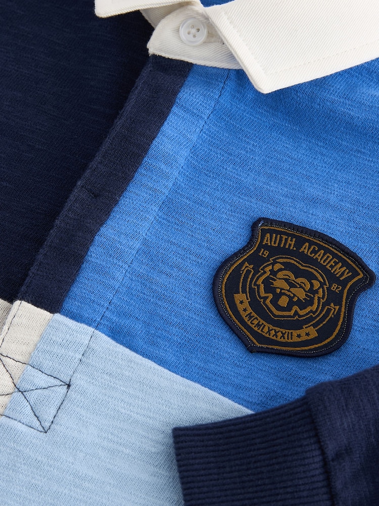 Blue 100% Cotton Long Sleeve Rugby Polo Shirt (3mths-7yrs) - Image 8 of 8