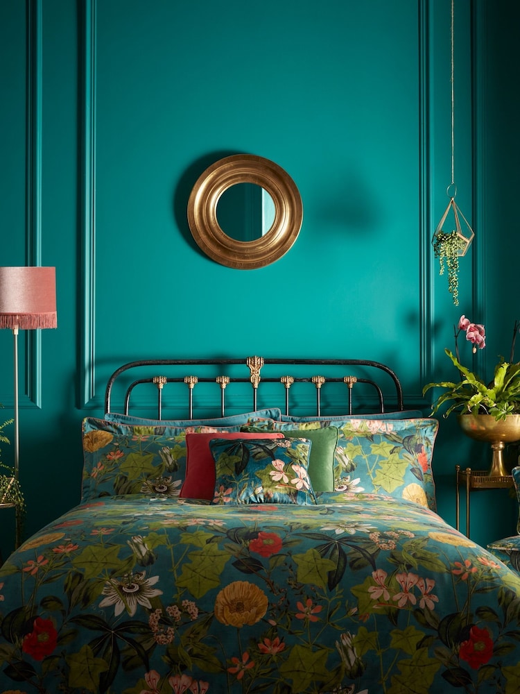 Clarke & Clarke Blue Passiflora Duvet Cover and Pillowcase Set - Image 1 of 3