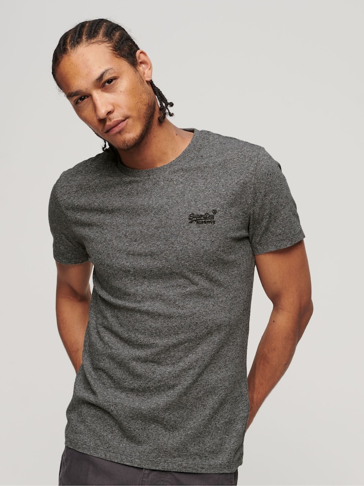 Superdry Grey Essential Logo Embroidery T-Shirt - Image 1 of 9 Superdry Grey Essential Logo Embroidery T-Shirt - Image 1 of 9