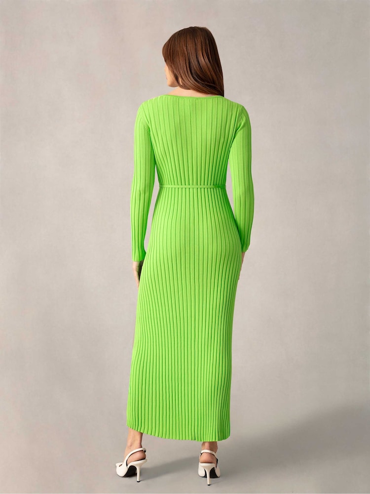 Ro&Zo Green Lime Wide Rib Knit V-Neck Dress - Image 2 of 6