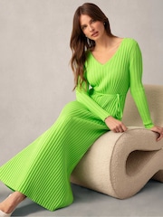 Ro&Zo Green Lime Wide Rib Knit V-Neck Dress - Image 3 of 6