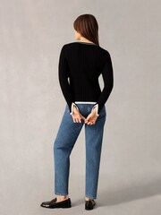 Ro&Zo Wide Rib Knit Contrast Neckband Black Jumper - Image 2 of 6