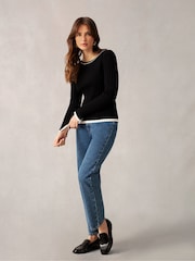 Ro&Zo Wide Rib Knit Contrast Neckband Black Jumper - Image 3 of 6