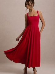 Club L London Red Strappy Volume Hem Midi Dress - Image 1 of 5