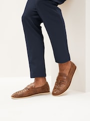 Tan Brown Weave Loafers - Image 1 of 6