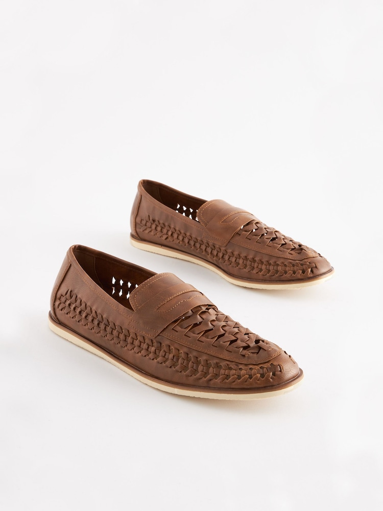 Tan Brown Weave Loafers - Image 2 of 6