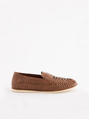 Tan Brown Weave Loafers - Image 3 of 6