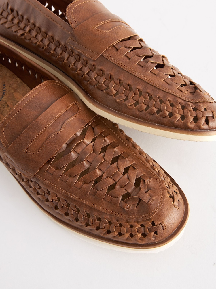 Tan Brown Weave Loafers - Image 4 of 6